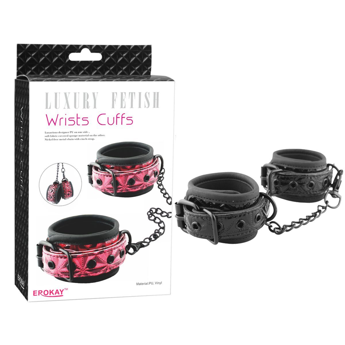 Чёрные кожаные наручники с геометрическим узором - фото 136435