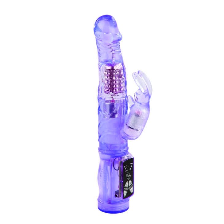 Фиолетовый вибратор-кролик с функцией ротации - 21,5 см. - фото 308957