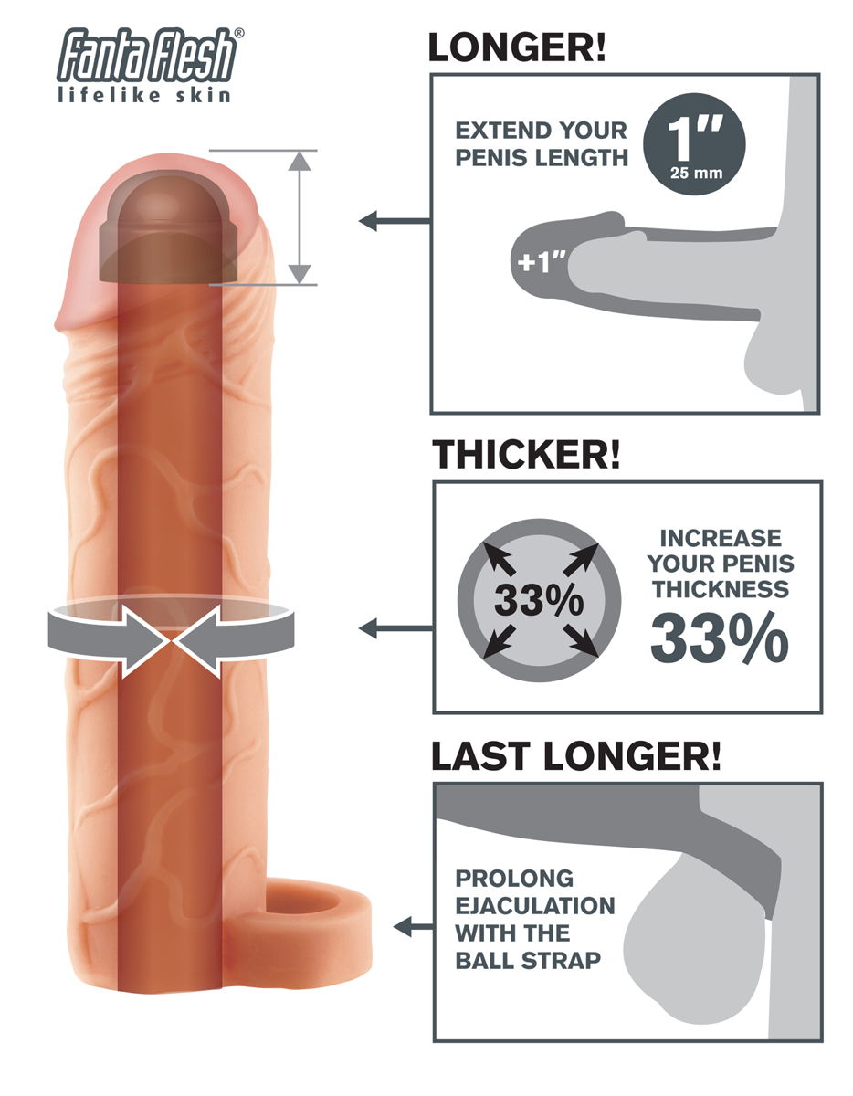 Телесная насадка с кольцом Perfect 1 Extension with Ball Strap - 17 см. - фото 137062