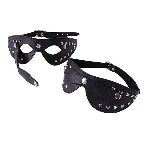 Чёрная кожаная маска с велюровой подкладкой - фото 137434