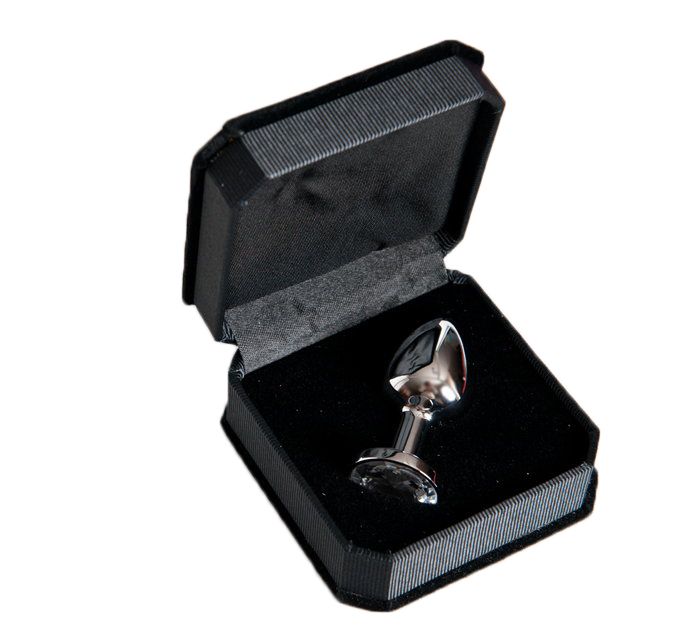 Малая серебристая анальная втулка с прозрачным кристаллом - 6 см. - фото 137525