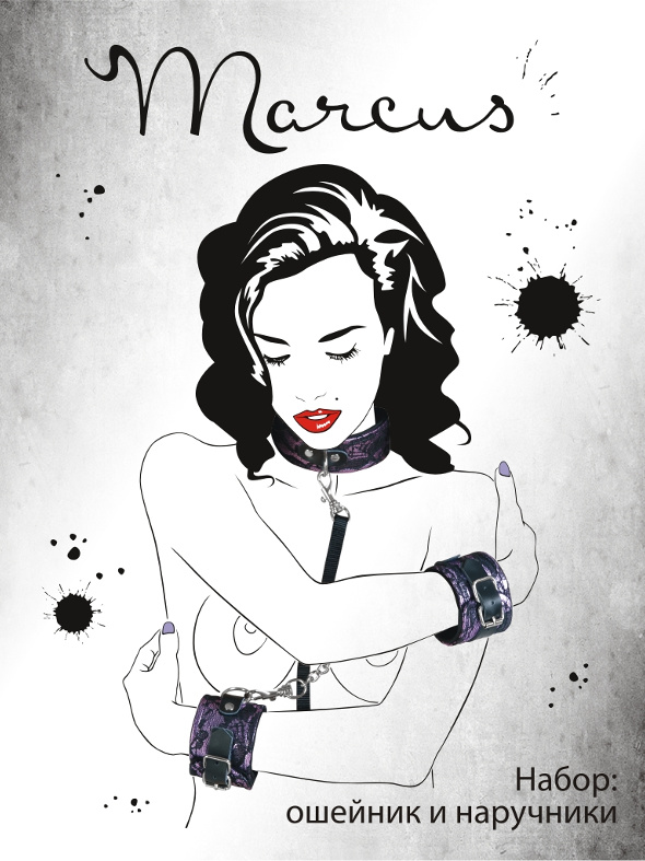 Пурпурный кружевной набор: ошейник и наручники - фото 137560