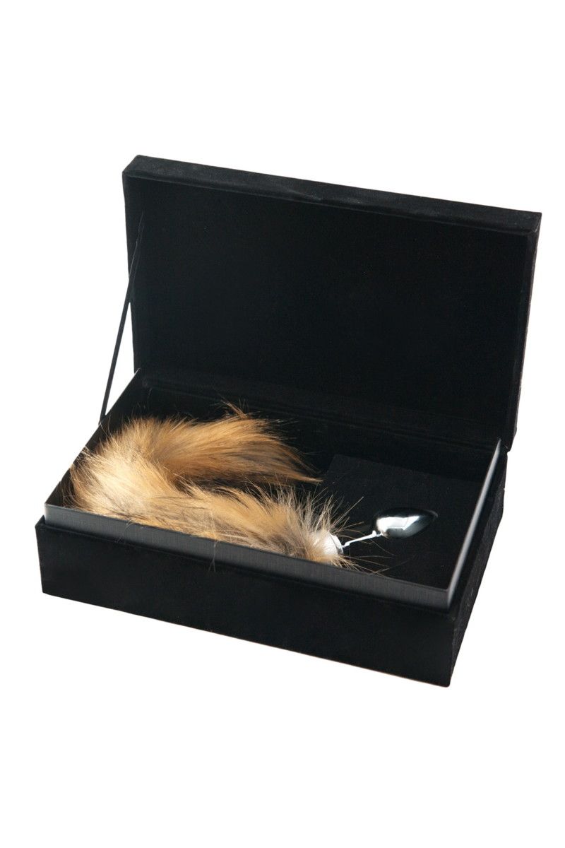 Малая серебристая анальная втулка с большим рыжим хвостом - 8,5 см. - фото 137644