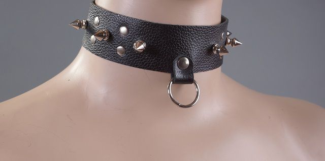 Узкий чёрный ошейник без подкладки с шипами - фото 137819 Узкий чёрный ошейник без подкладки с шипами - фото 137819