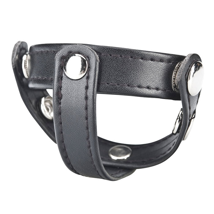 Кольцо на пенис с разделителем мошонки из искусственной кожи на клепках T-STYLE COCK RING - фото 138797