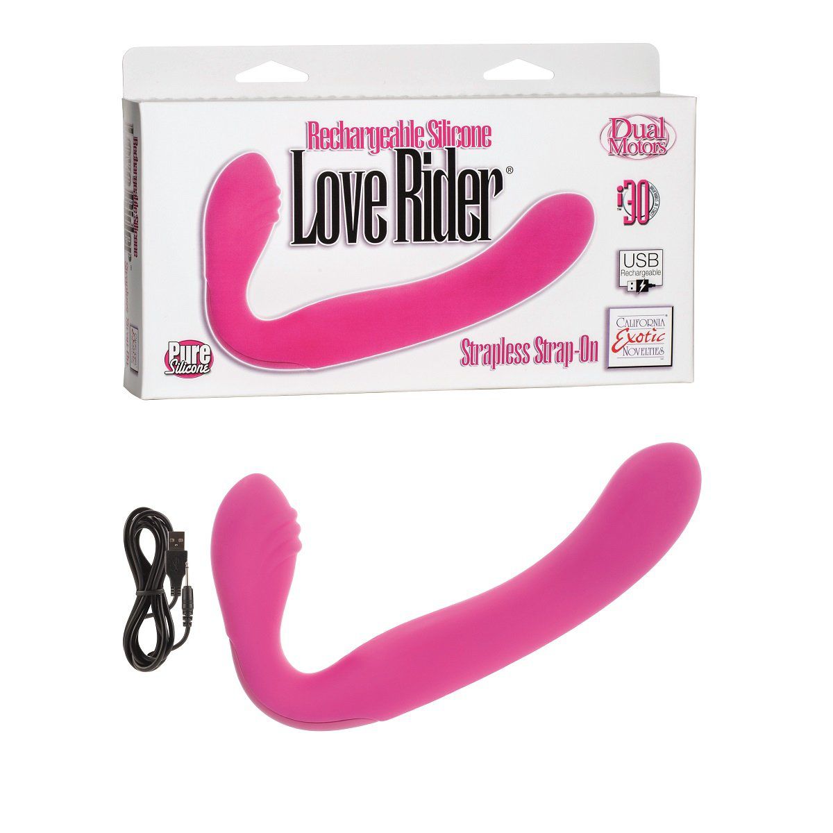 Розовый перезаряжаемый водонепроницаемый страпон Rechargeable Silicone Love Rider Strapless Strap-On - фото 139499