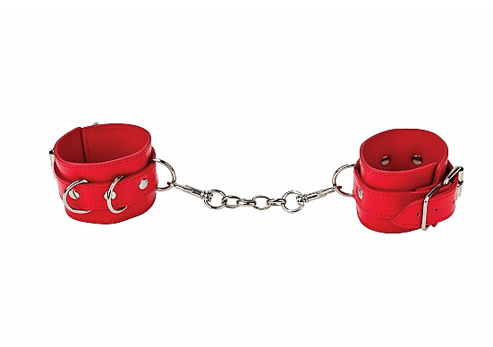 Красные кожаные наручники с заклёпками - фото 310199