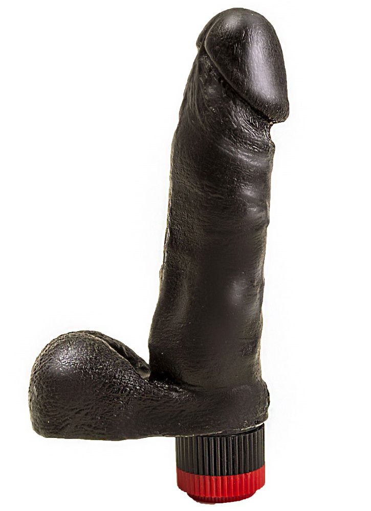 Чёрный виброфаллос с пышной мошонкой - 16 см. - фото 139926