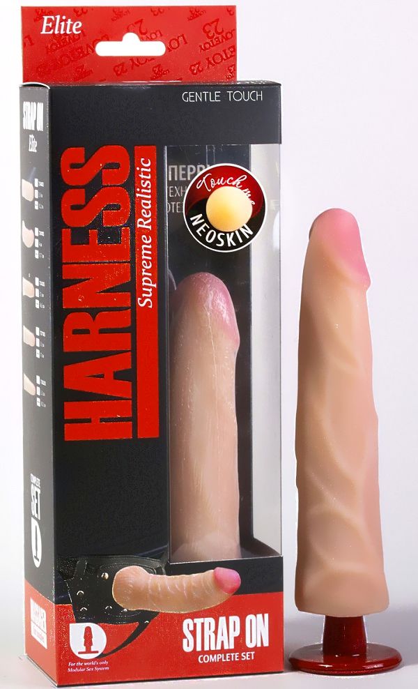 Страпон из киберкожи с поясом Харнесс - 18,2 см. - фото 139985