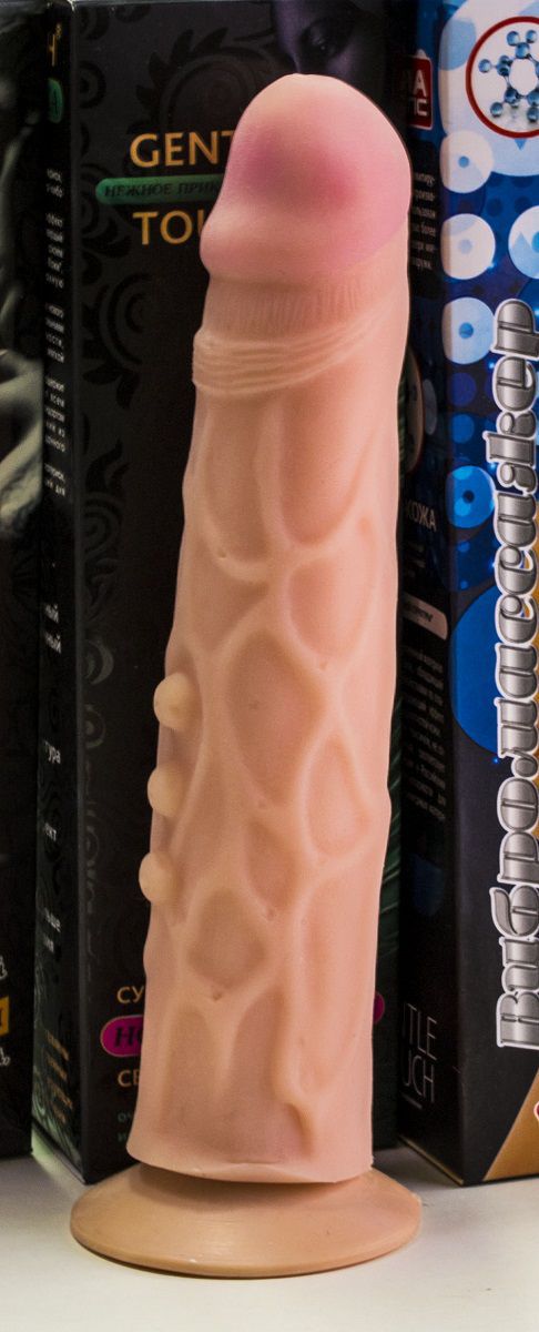 Реалистичный дилдо с венами и точками - 21,6 см. - фото 140122