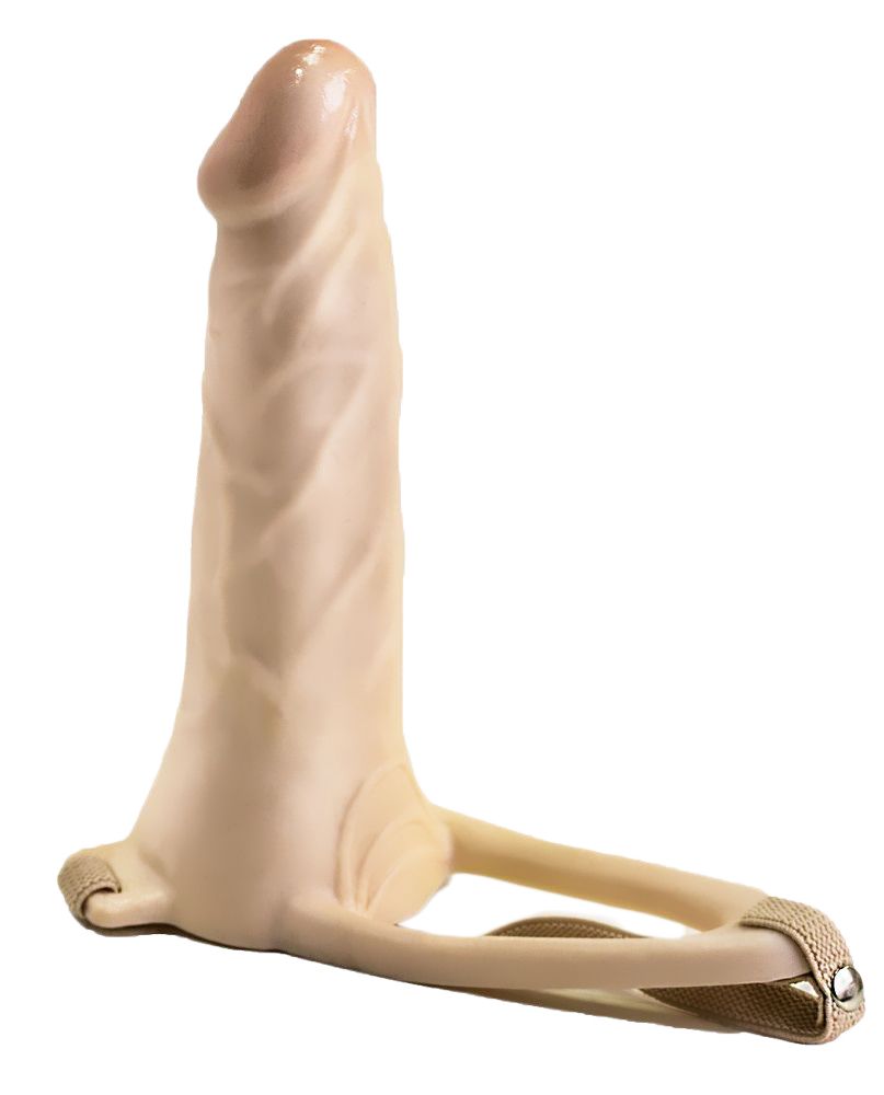 Пустотелый фаллопротез телесного цвета на регулируемых ремешках - 18 см. - фото 140156