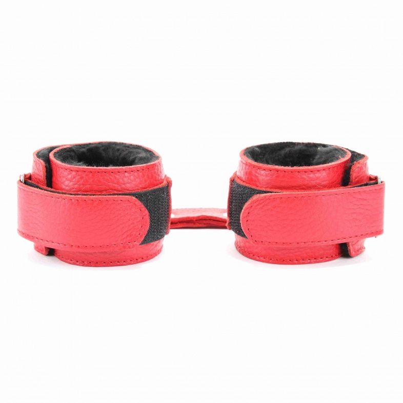 Красные кожаные наручники с меховым подкладом - фото 140727 Красные кожаные наручники с меховым подкладом - фото 140727