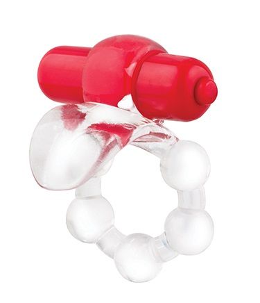 Виброкольцо с язычком и красным виброэлементом Overtime - фото 140851