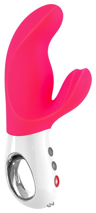 Ярко-розовый вибратор с клиторальным отростком MiSS Bi - 17 см. - фото 141051