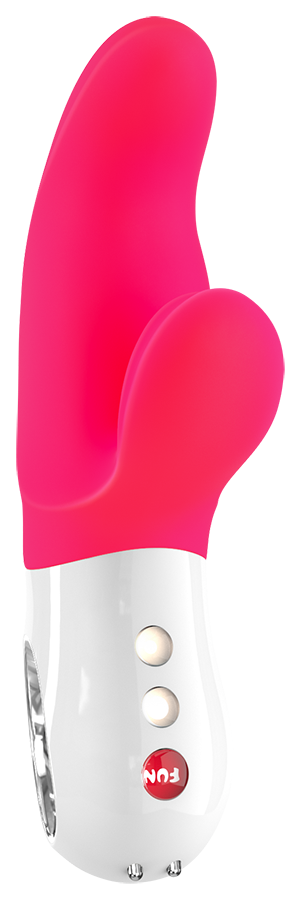 Ярко-розовый вибратор с клиторальным отростком MiSS Bi - 17 см. - фото 141052