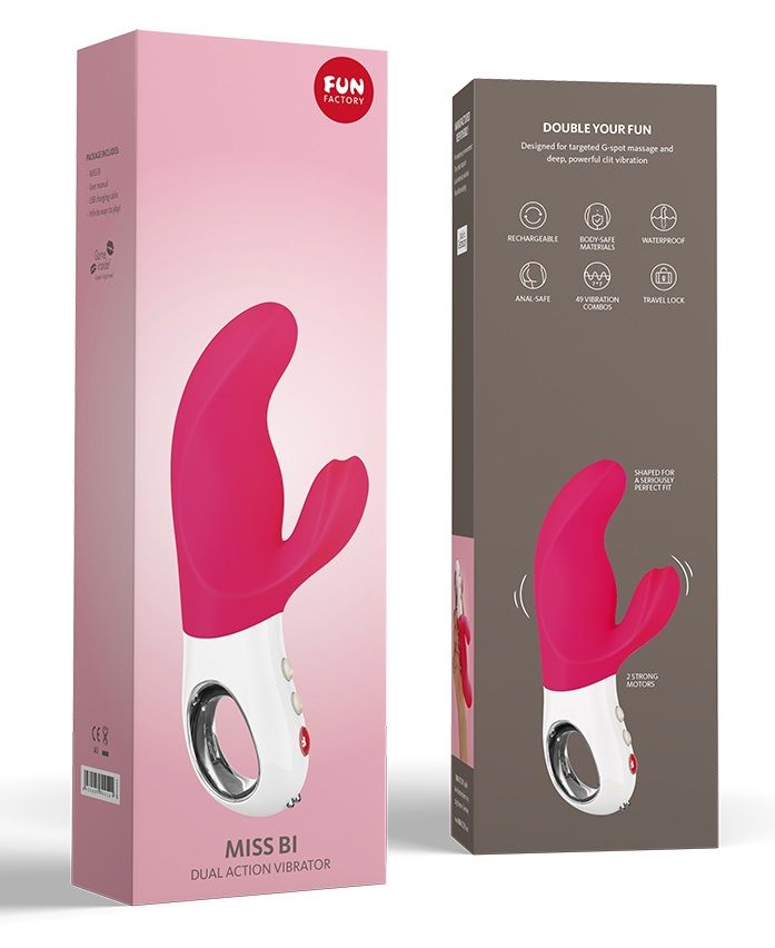 Ярко-розовый вибратор с клиторальным отростком MiSS Bi - 17 см. - фото 141054