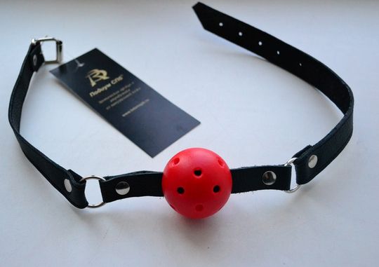 Кожаный кляп с шариком - фото 141608