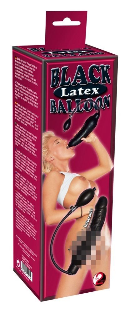 Латексный фаллоимитатор с функцией подкачки Black Latex Balloon - 23 см. - фото 141787