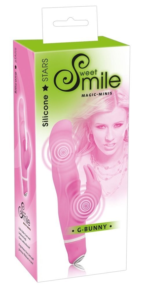 Розовый вибратор Smile Bunny с клиторальным зайчиком - 15 см. - фото 142064 Розовый вибратор Smile Bunny с клиторальным зайчиком - 15 см. - фото 142064