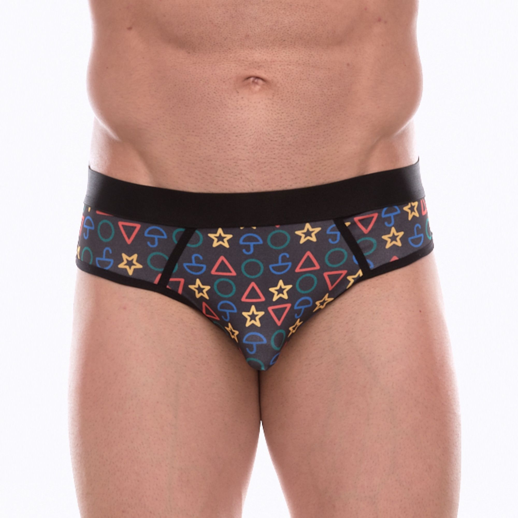Темно-серые мужские трусы-джоки с принтом в виде цветных значков 378144 - фото 871949