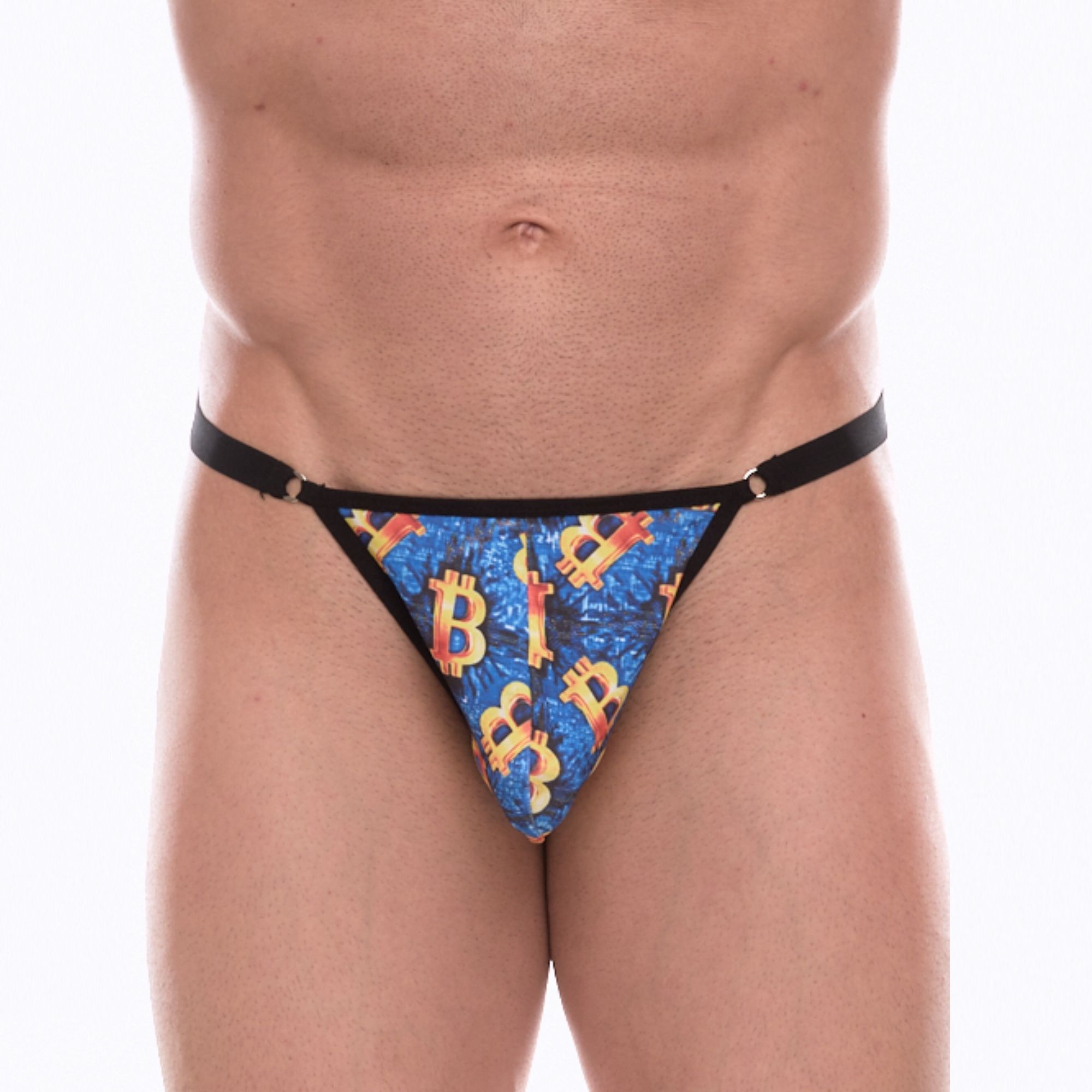 Синие мужские трусы-тонги с разноцветным принтом 378172 - фото 871970