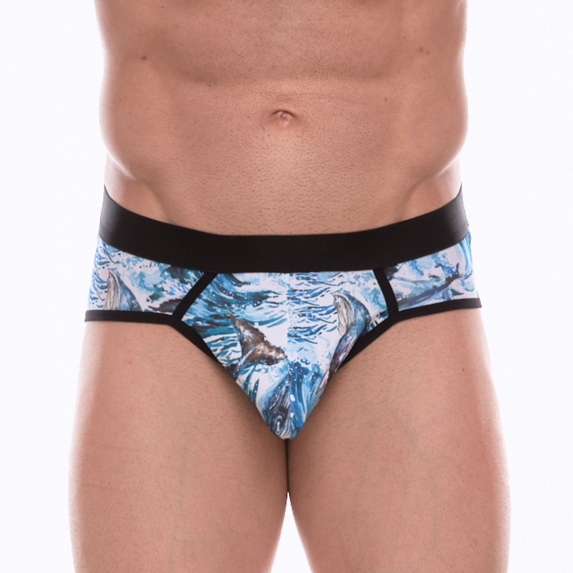 Мужские трусы-стринги с принтом в виде китов в волнах 378306 - фото 871976