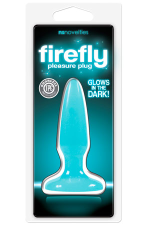 Голубая анальная пробка, светящаяся в темноте, Firefly Pleasure Plug Mini - 8,1 см. - фото 142895