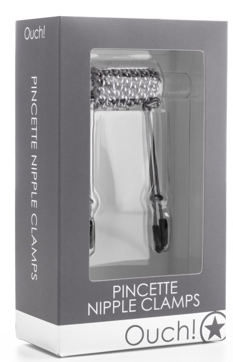 Серебристые клипсы на соски с цепочкой - фото 143199