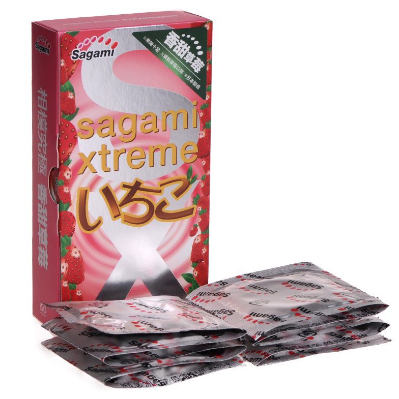 Презервативы Sagami Xtreme Strawberry c ароматом клубники - 10 шт. - фото 182730