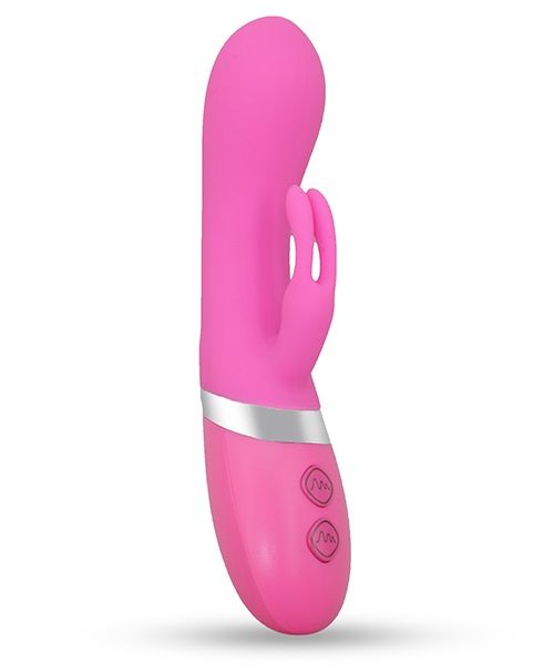 Розовый вибромассажер с загнутой головкой и клиторальным стимулятором THE RHYTHM DUAL MOTOR VIBE - 16 см. - фото 144615