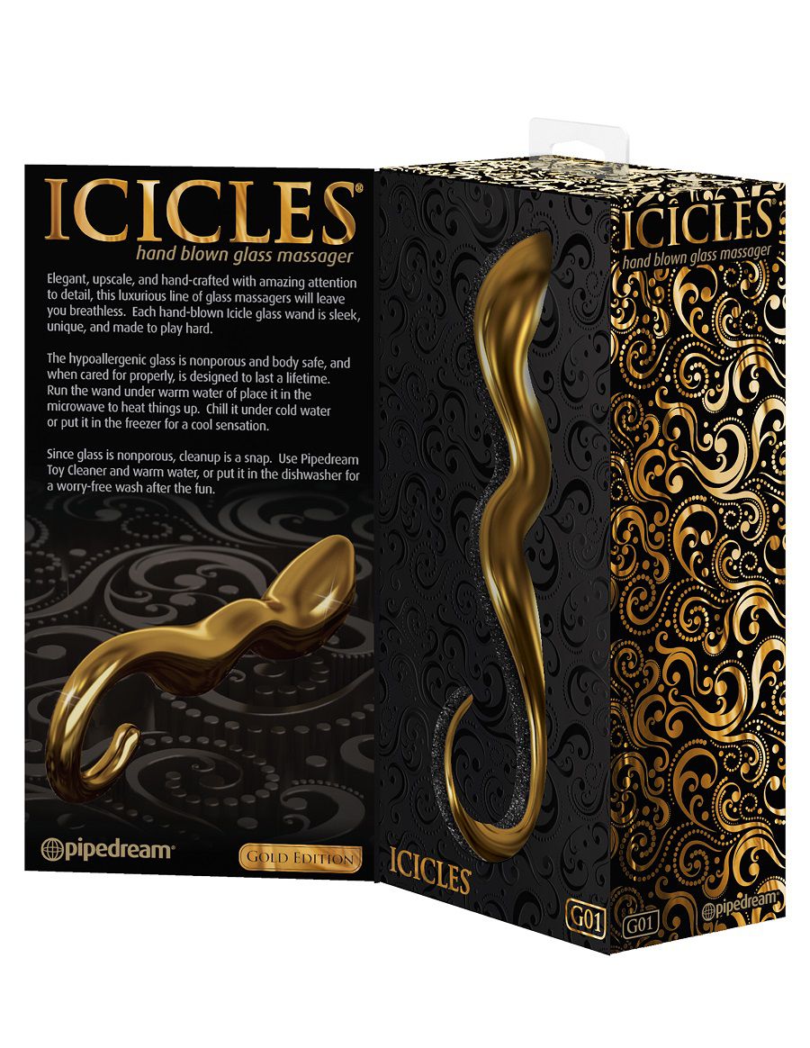 Золотистый стеклянный фаллоимитатор для стимуляции точки G - 18 см. - фото 144678