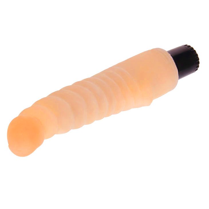 Ребристый водонепроницаемый вибромассажер телесного цвета - 21 см. - фото 144725