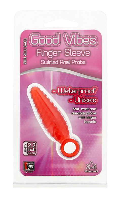 Красная анальная втулка со спиралью и ручкой-кольцом - 8 см. - фото 144899