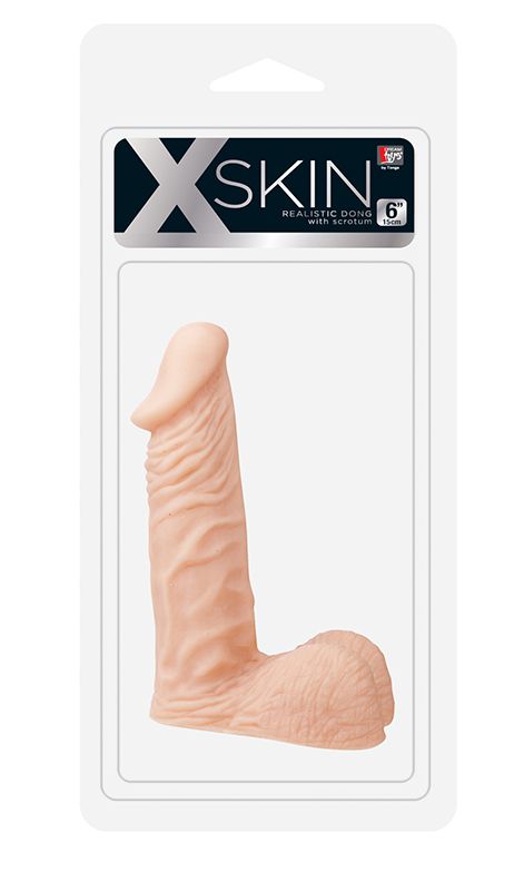 Телесный фаллоимитатор с пышной мошонкой XSKIN 6 PVC DONG - 15 см. - фото 144922