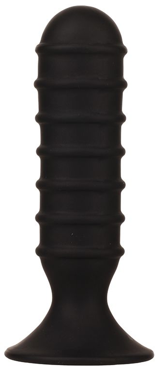 Чёрный силиконовый анальный массажер MENZSTUFF RIBBED TORPEDO DONG - 13 см. - фото 145040
