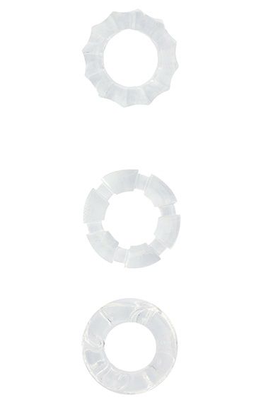 Набор из 3 прозрачных эрекционных колец MENZSTUFF STRETCHY COCK RINGS - фото 314153