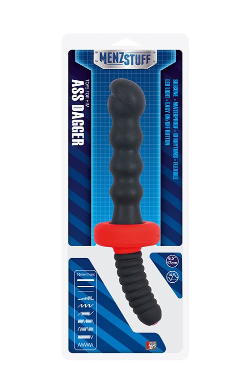 Чёрный двусторонний вибромассажер для анальной стимуляции MENZSTUFF ASS DAGGER KNOTTED - 30 см. - фото 144957 Чёрный двусторонний вибромассажер для анальной стимуляции MENZSTUFF ASS DAGGER KNOTTED - 30 см. - фото 144957