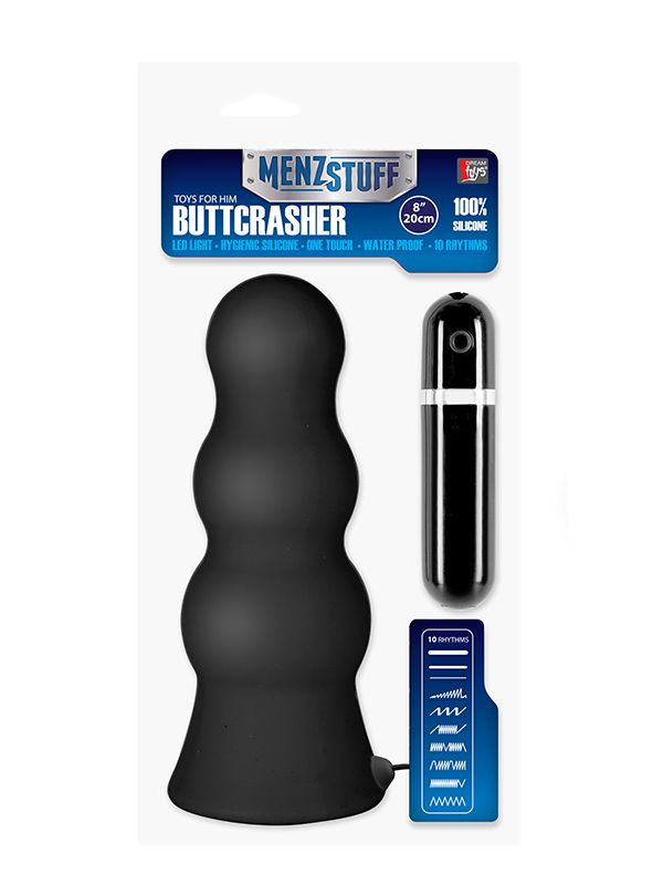 Чёрная анальная втулка большого размера с вибрацией MENZSTUFF VIBRATING BUTTCRASHER PAWN - 20 см. - фото 144997