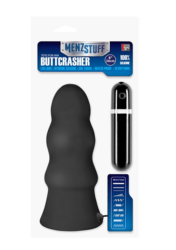 Чёрная виброёлочка MENZSTUFF VIBRATING BUTTCRASHER WAVED - 20 см. - фото 145003