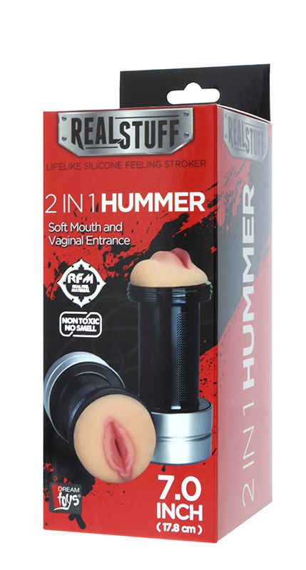 Двусторонний мастурбатор REALSTUFF 2 IN 1 HUMMER MOUTH VAGINA - ротик и вагина - фото 182369