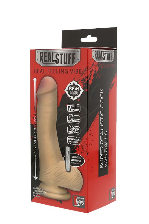 Реалистичный телесный вибромассажёр REALSTUFF 6.5INCH VIBRATOR - 16,5 см. - фото 145052