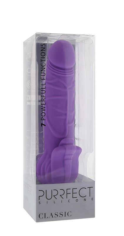 Фиолетовый вибратор с лепестками в основании PURRFECT SILICONE CLASSIC 7INCH PURPLE - 18 см. - фото 145064