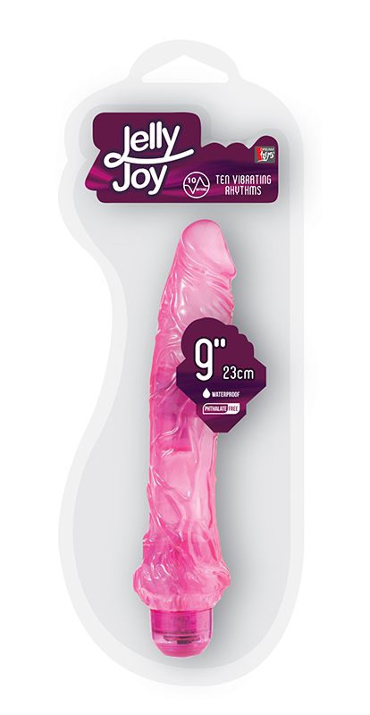 Большой розовый вибратор JELLY JOY 9INCH 10 RHYTHMS PINK - 23 см. - фото 145086