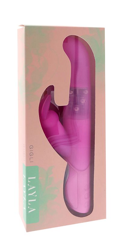 Розовый вибратор LAYLA GIGLI с загнутым кончиком и клиторальным отростком - 25 см. - фото 145119