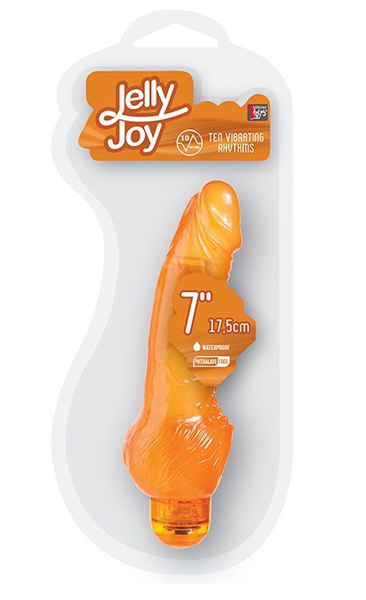 Оранжевый гелевый вибратор с широким основанием JELLY JOY 7INCH 10 RHYTHMS - 17,5 см. - фото 145143