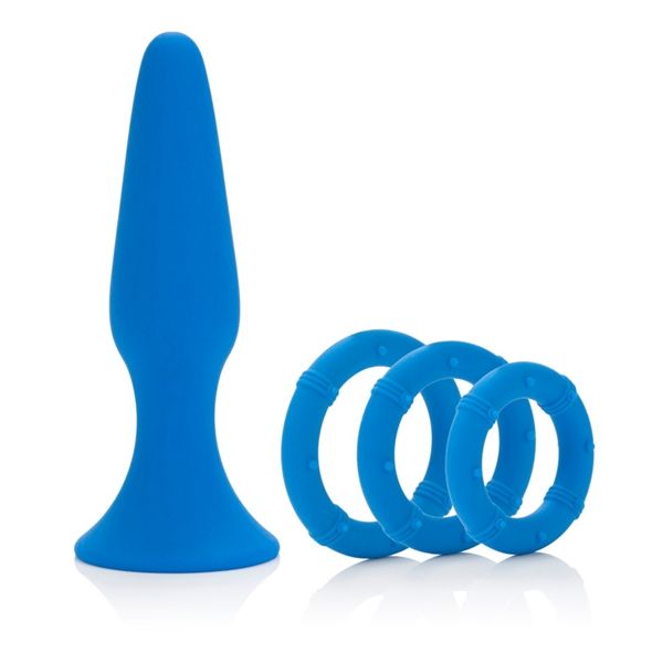 Синий набор Posh Silicone Performance Kits: анальная пробка и 3 эрекционных кольца - фото 145354