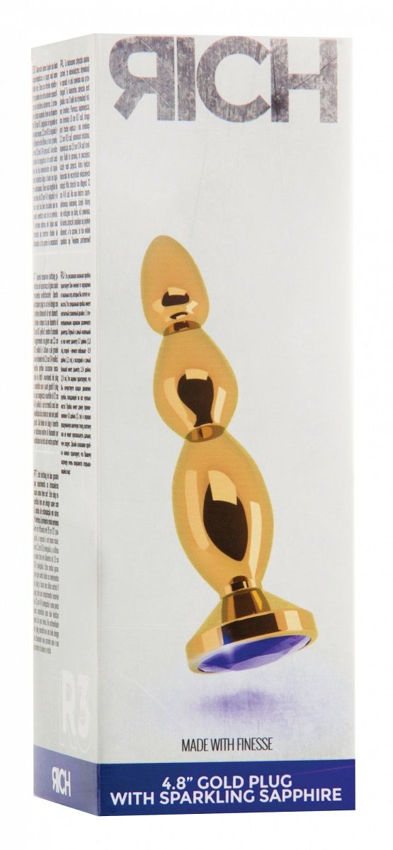 Золотистая анальная пробка-ёлочка с фиолетовым кристаллом - 14 см. - фото 146262