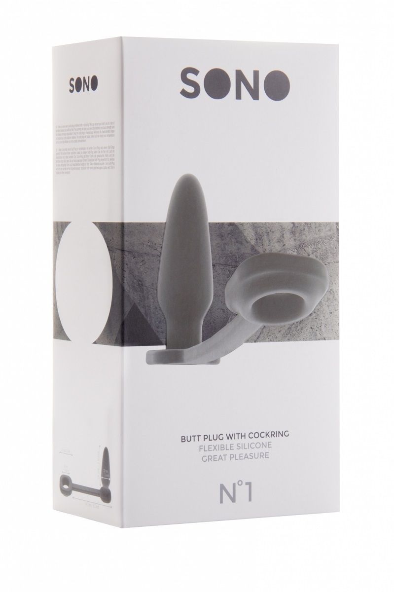Серая анальная пробка-конус с эрекционным кольцом SONO №1 - 7,4 см. - фото 146278
