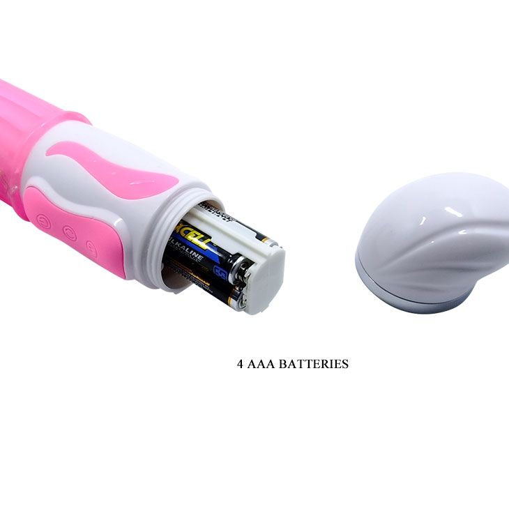 Розовый вибромассажер-ротатор со стимулятором клитора - 28 см. - фото 186424