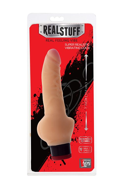 Телесный вибратор-реалистик с расширенным основанием REALSTUFF 7INCH VIBRATOR - 17,8 см. - фото 146586